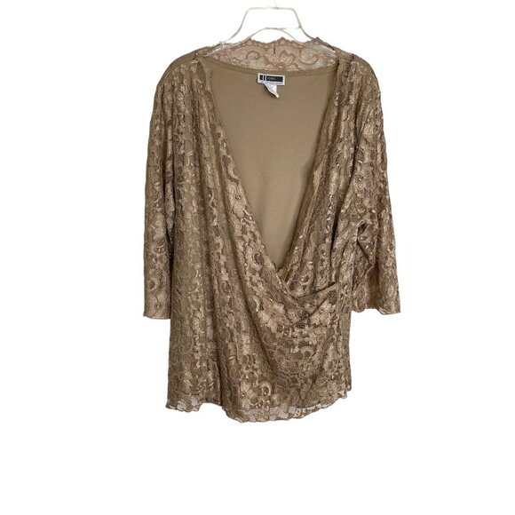 JL Studio Womens Vintage Tan Surplice Lace Stretch Top Size 3X Party Feminine - Picture 9 of 9